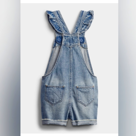 Toddler Ruffle Denim Shortalls - Picture 2 of 3